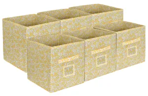 Kuber Industries Metallic Print Non Woven Fabric Foldable Storage Cube Toy, Books, Shoes Box with Handle (Gold, Small) - KUBMART2107-6 Pieces