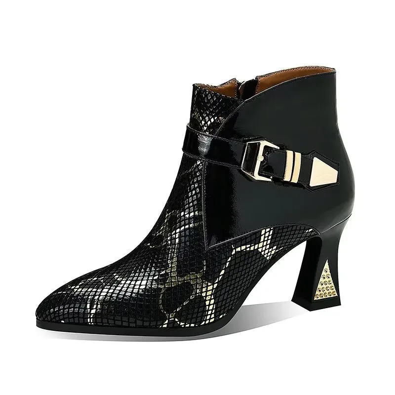 LeatherLux Exotic Pattern Autumn Ankle Boots