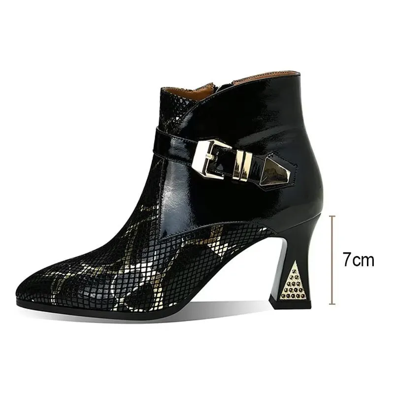 LeatherLux Exotic Pattern Autumn Ankle Boots