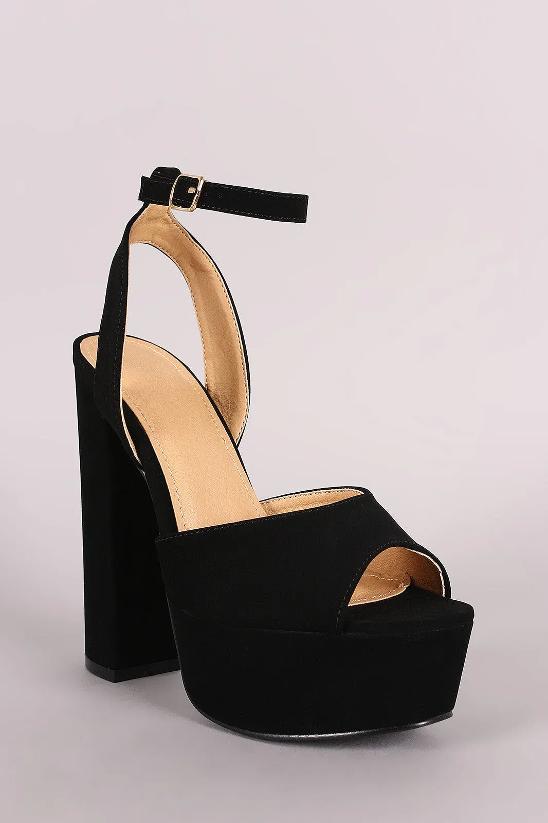 Liliana Nubuck Peep Toe Platform Chunky Heel