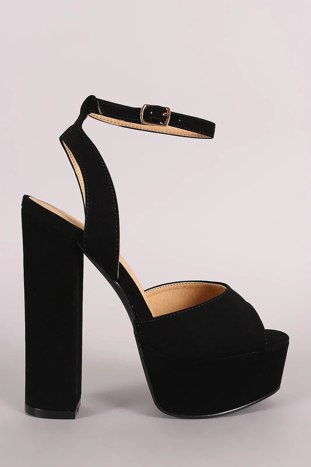 Liliana Nubuck Peep Toe Platform Chunky Heel