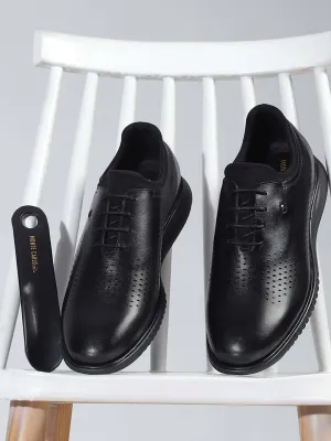 Men Black Lace Up Genuine Leather Casual Shoes