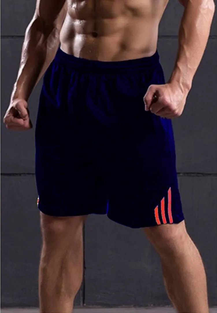 Men Navy Blue Polyester Regular Fit Sports Shorts