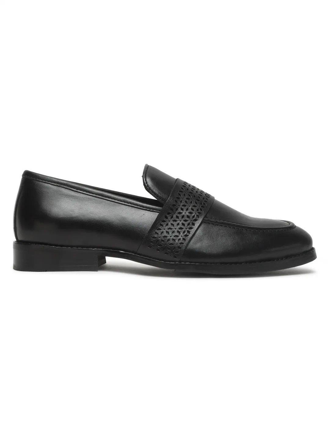 Men's Black Solid Leather Slip-on shoes