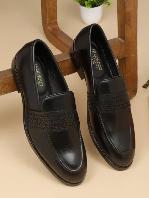 Men's Black Solid Leather Slip-on shoes