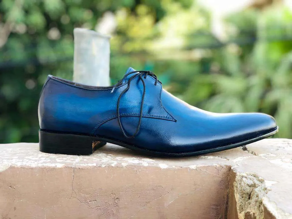 Men's Blue Leather Lace Up Derby Shoes