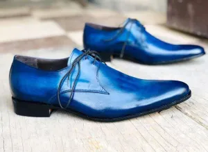 Men's Blue Leather Lace Up Derby Shoes