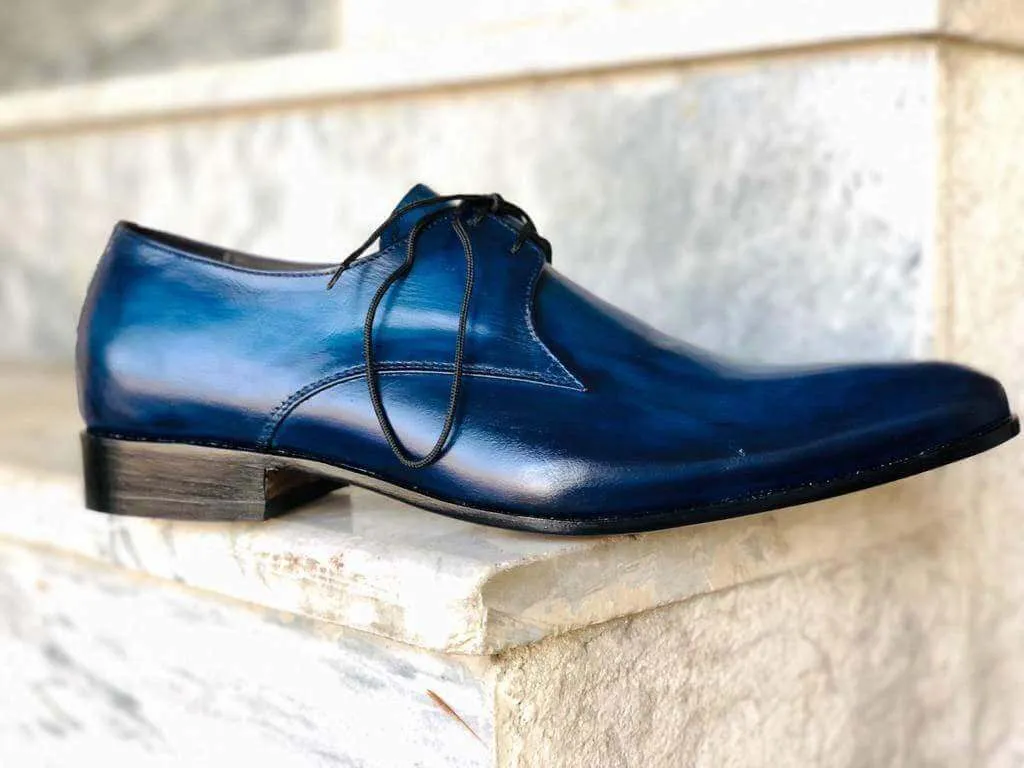 Men's Blue Leather Lace Up Derby Shoes