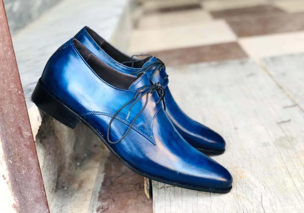 Men's Blue Leather Lace Up Derby Shoes