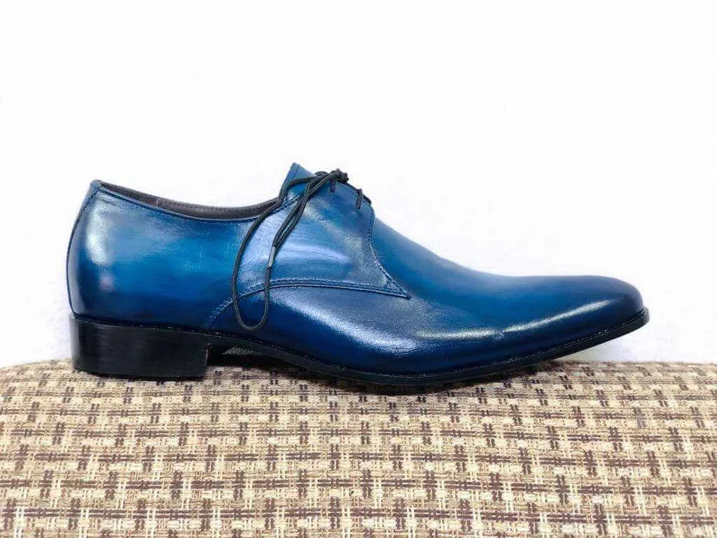 Men's Blue Leather Lace Up Derby Shoes