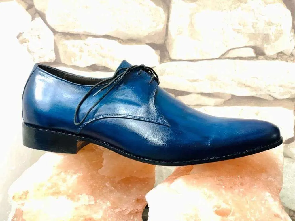 Men's Blue Leather Lace Up Derby Shoes