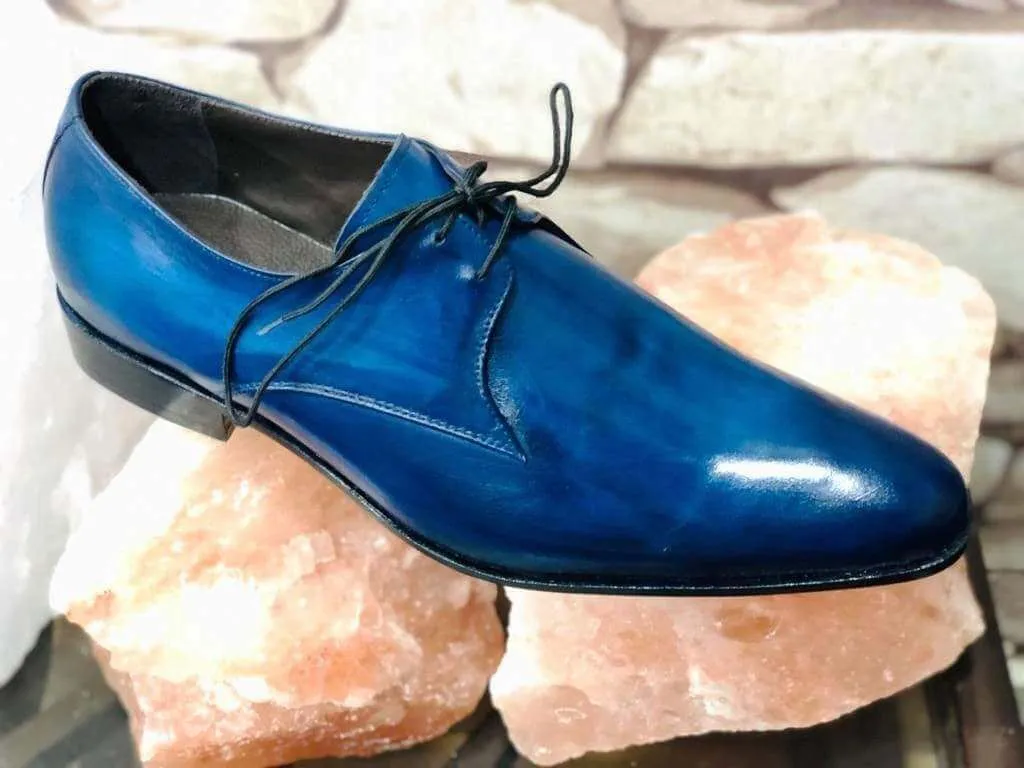 Men's Blue Leather Lace Up Derby Shoes