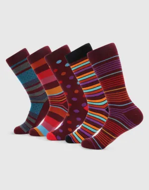 Morning Maroon Crew Socks 5 Pack