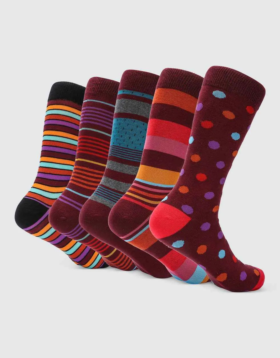 Morning Maroon Crew Socks 5 Pack