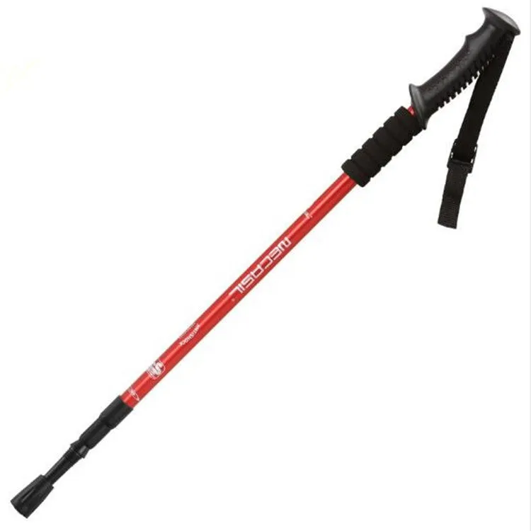 NECASIL Three-section Aluminum Alloy Straight Handle Retractable Trekking Trekking Pole(Red)