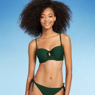 New - Shade & Shore Women's Tie-Front Bikini Top Swimwear Cutout Swimsuit