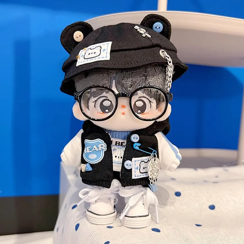 niannyyhouse 10cm Plush Doll Clothes Loose Hat Coat Pants Vest Glasses Canvas Shoes Parkour Bear Set Soft Stuffed Plush Toy Dress Up Accessories