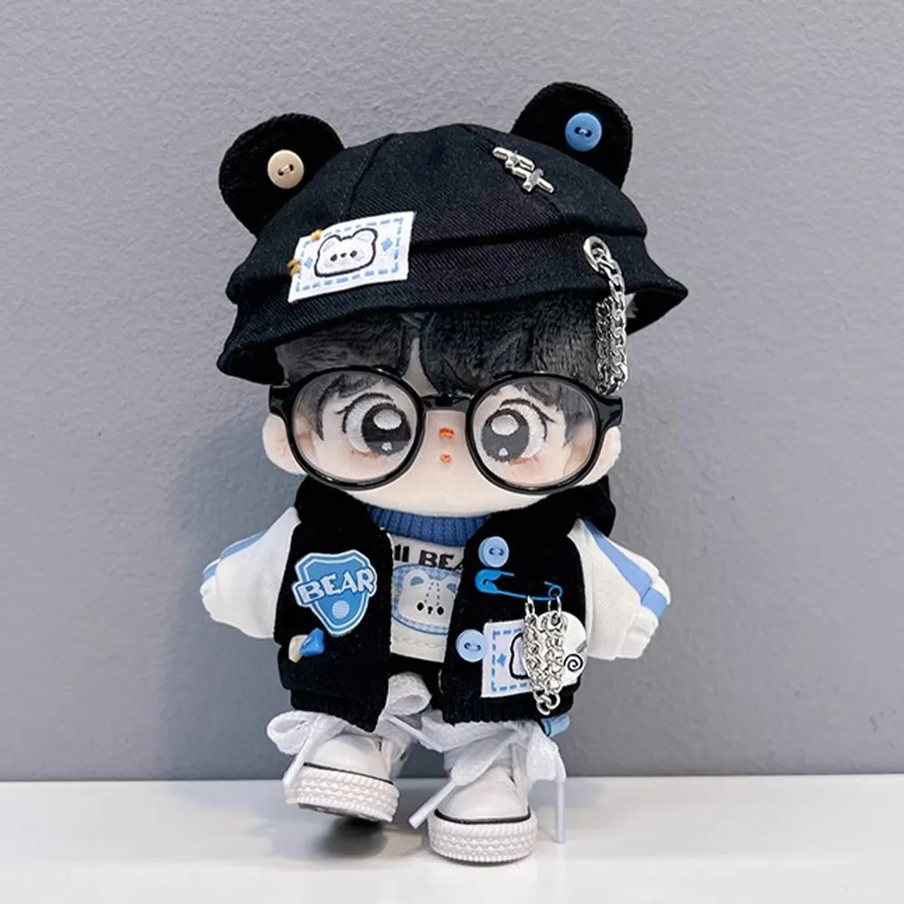 niannyyhouse 10cm Plush Doll Clothes Loose Hat Coat Pants Vest Glasses Canvas Shoes Parkour Bear Set Soft Stuffed Plush Toy Dress Up Accessories