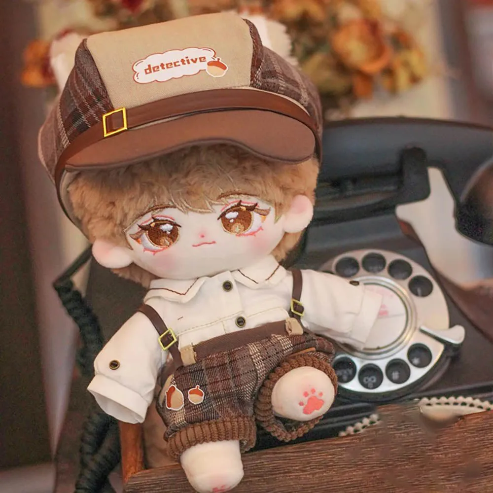 niannyyhouse 15cm 20cm Doll Clothes Brown Hat Shirt Strap Pants Shawl Vest Leather Shoes Vintage Detective Suit Soft Plush Toy Dress Up