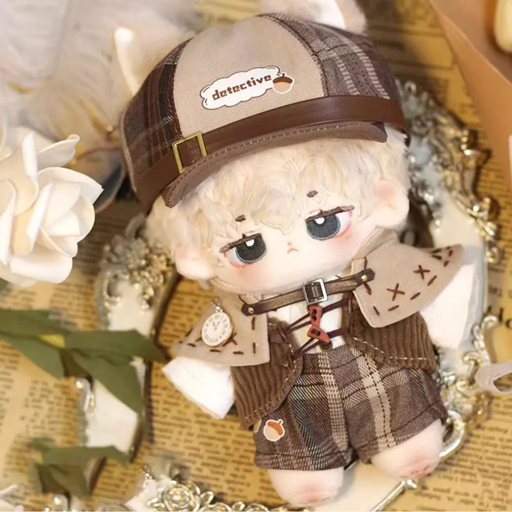 niannyyhouse 15cm 20cm Doll Clothes Brown Hat Shirt Strap Pants Shawl Vest Leather Shoes Vintage Detective Suit Soft Plush Toy Dress Up