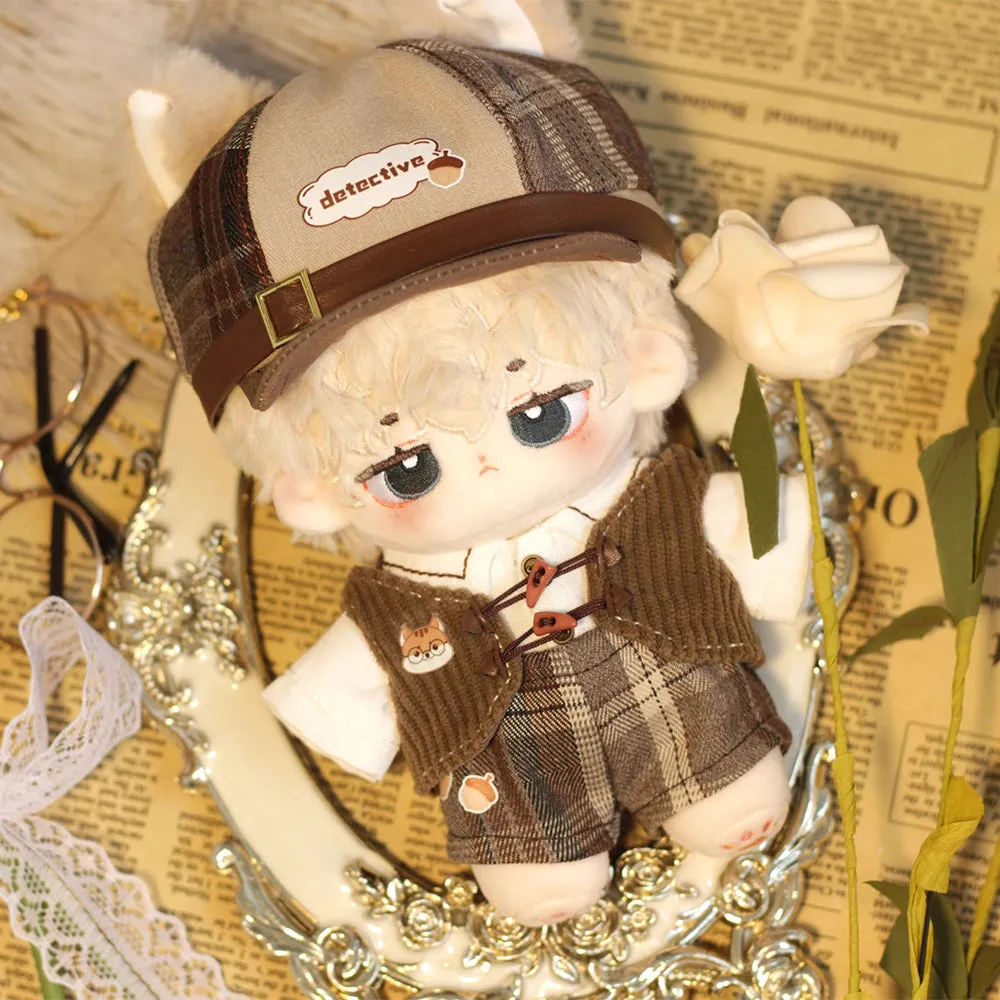 niannyyhouse 15cm 20cm Doll Clothes Brown Hat Shirt Strap Pants Shawl Vest Leather Shoes Vintage Detective Suit Soft Plush Toy Dress Up