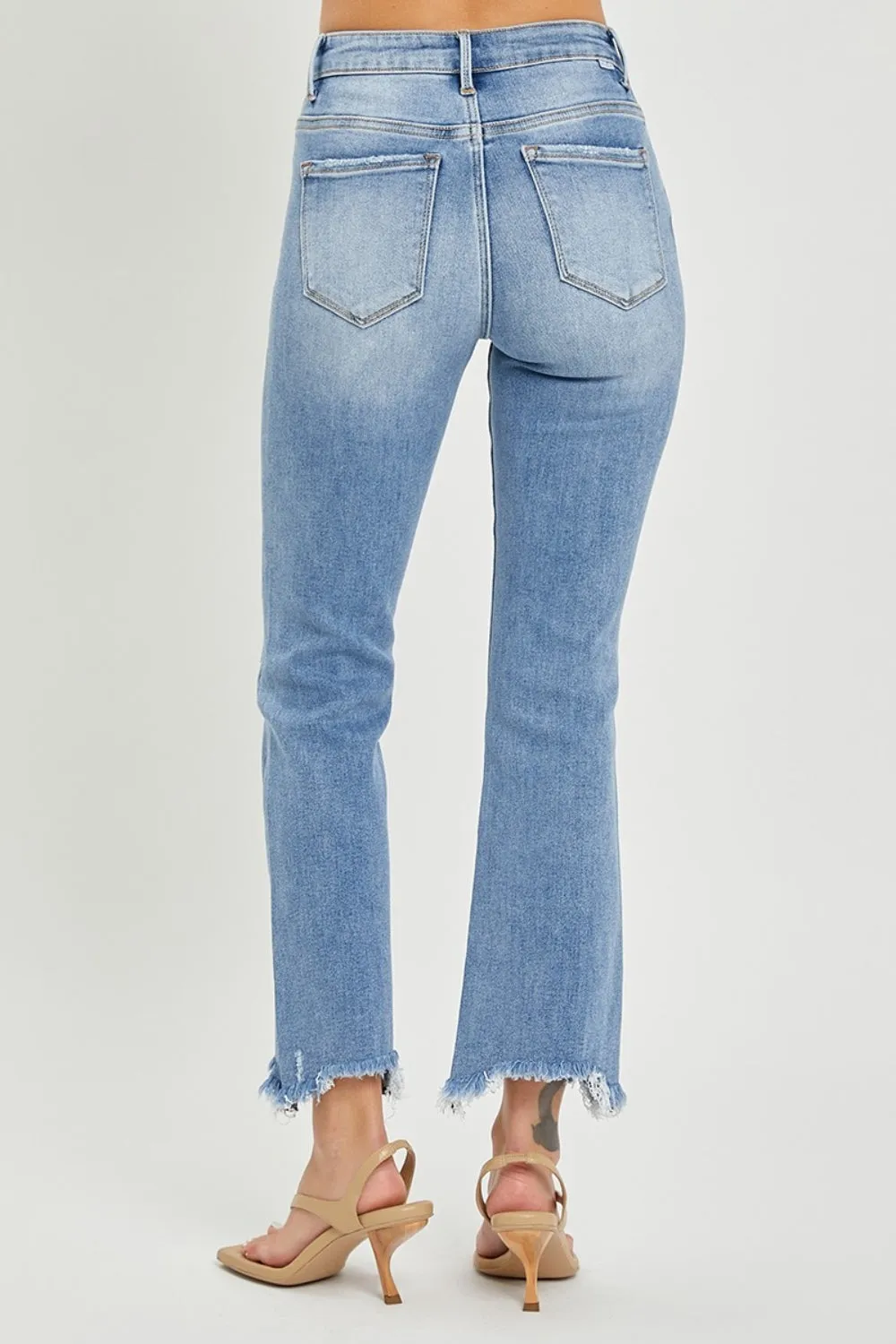 RISEN Frayed Hem Cropped Straight Jeans