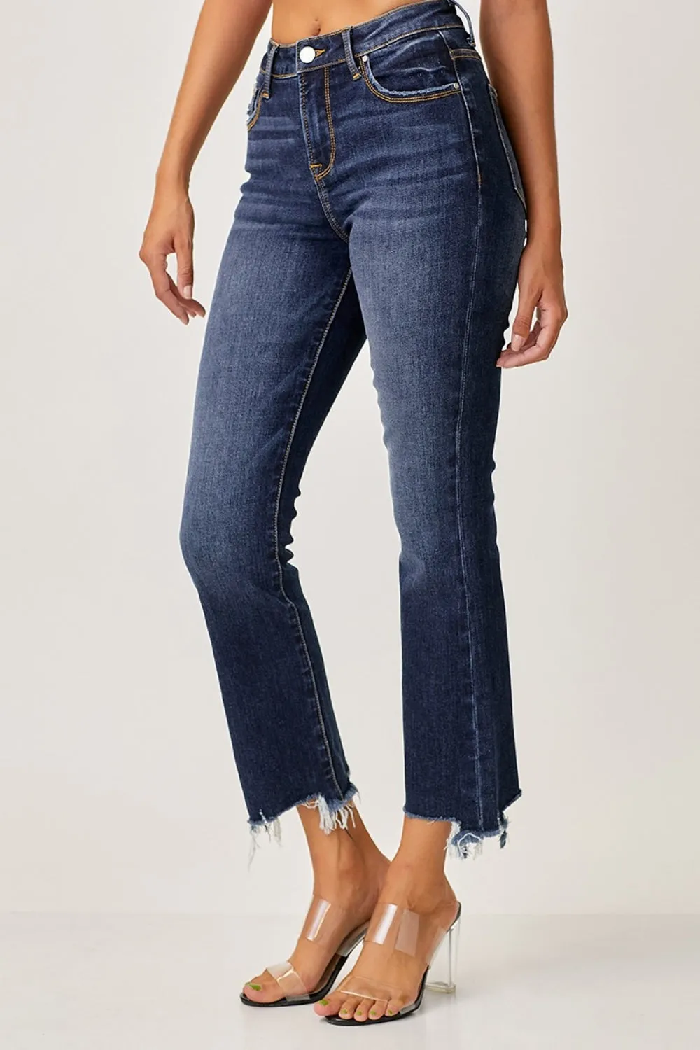 Risen Full Size Frayed Hem Cropped Straight Jeans