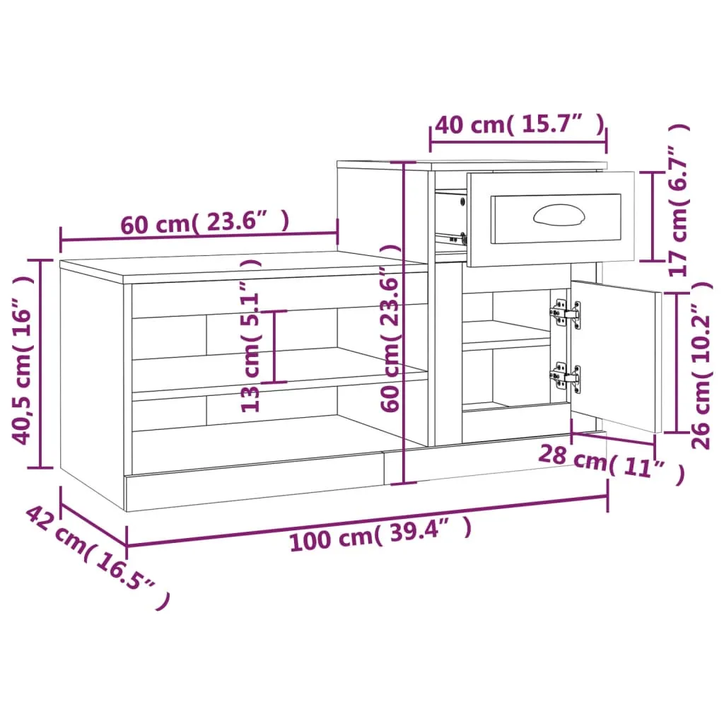 Shoe Cabinet High Gloss White 100x42x60 cm Engineered Wood