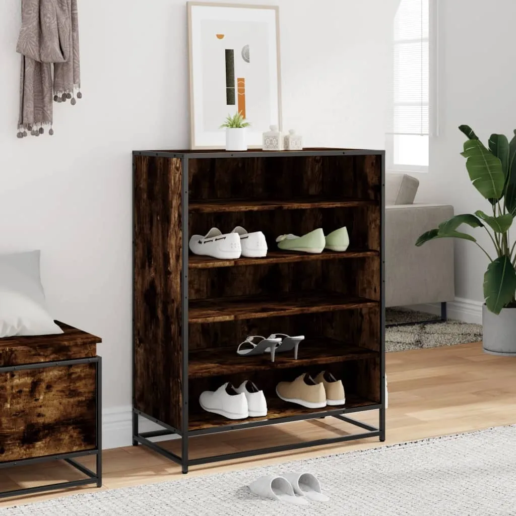 Shoe Cabinet Smoked Oak 75x38x97.5 cm Engineered Wood and Metal