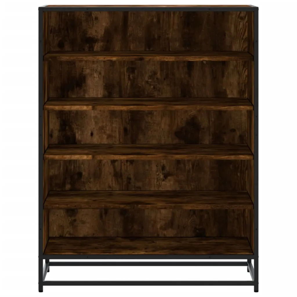 Shoe Cabinet Smoked Oak 75x38x97.5 cm Engineered Wood and Metal