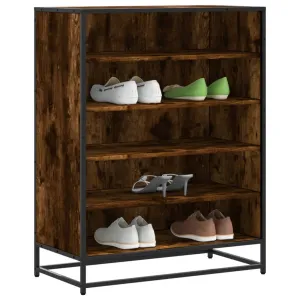 Shoe Cabinet Smoked Oak 75x38x97.5 cm Engineered Wood and Metal