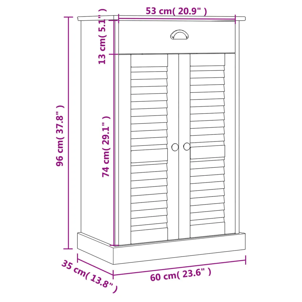 Shoe Cabinet VIGO White 60x35x96 cm Solid Wood Pine