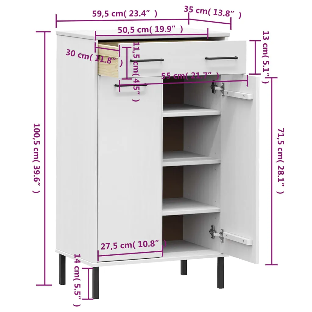 Shoe Rack with Metal Legs White Solid Wood Pine OSLO