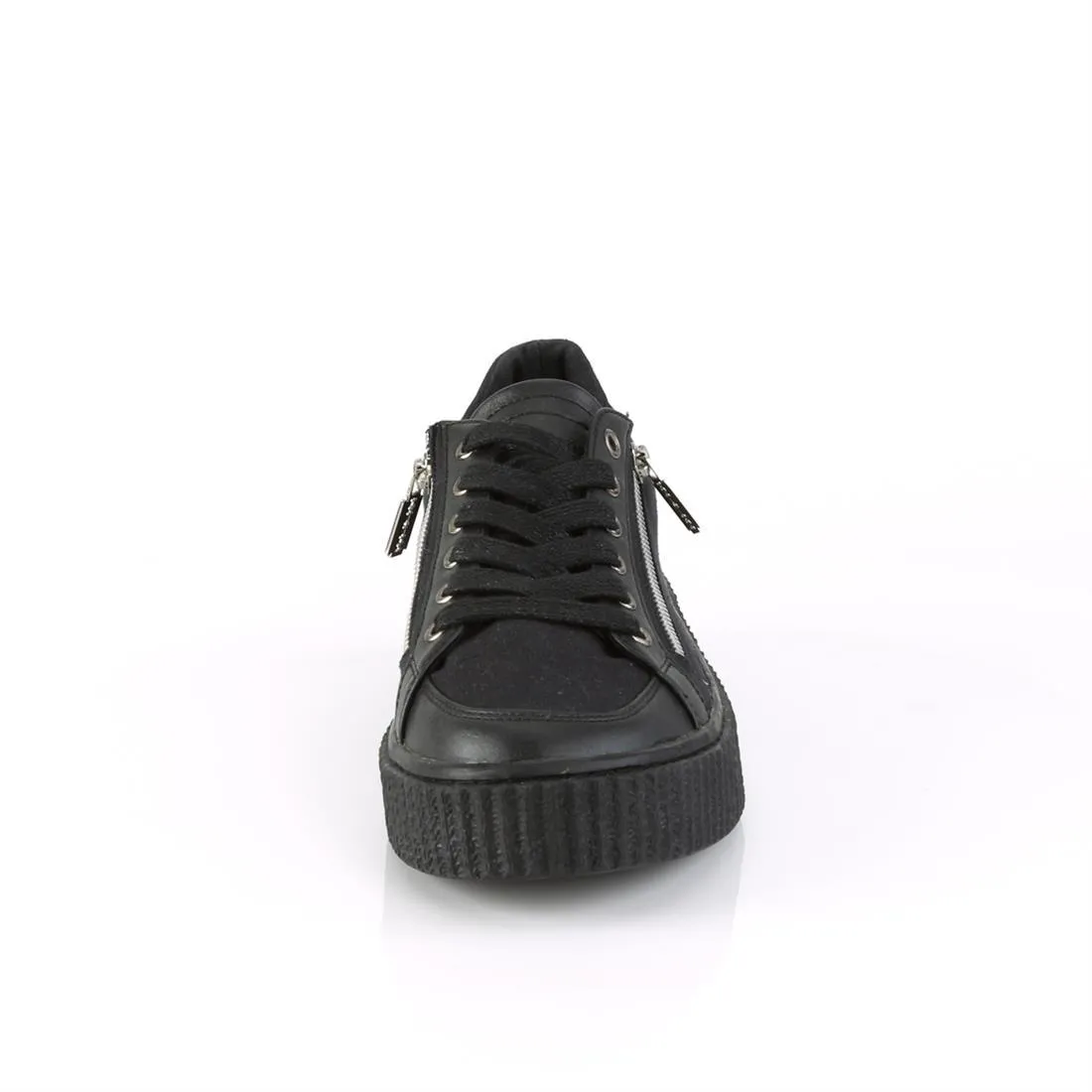 Sneeker-105 Black Sneaker Platform Creeper Shoe w/ Zipper Detail