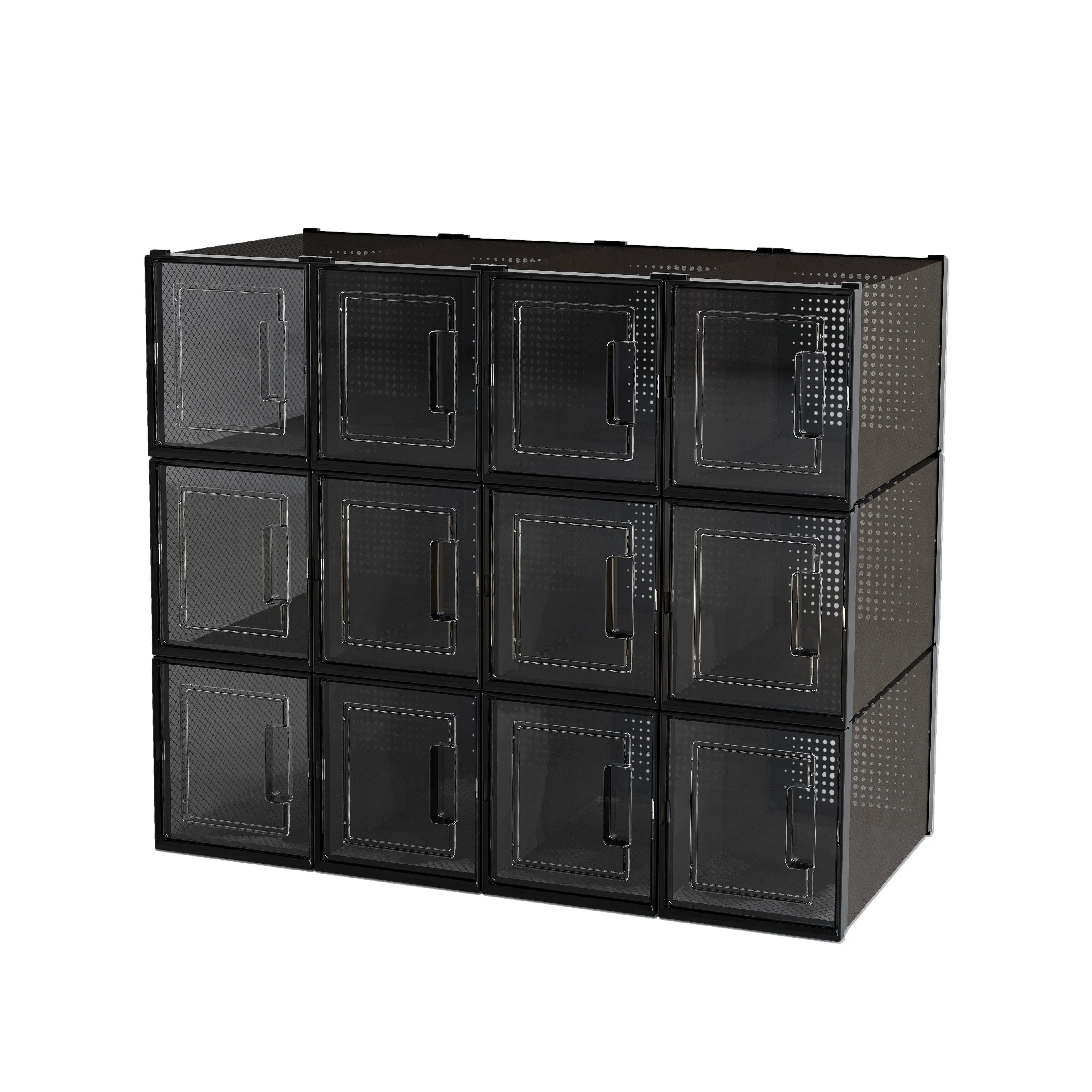 Stackable Shoe Box, Set of 12 with clear Door, Black