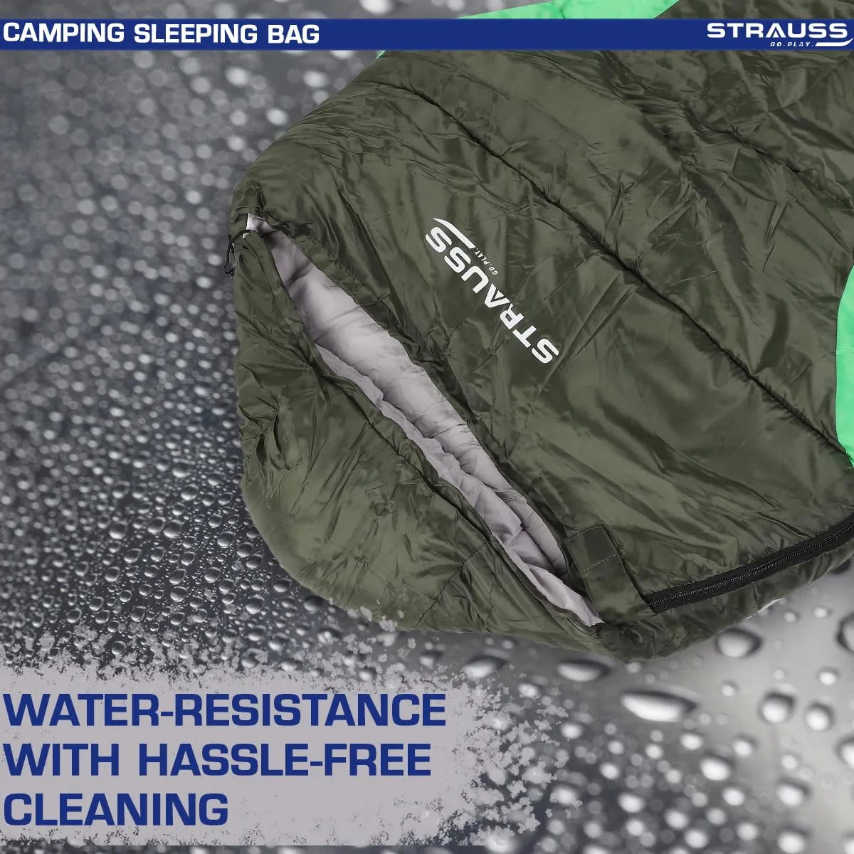 STRAUSS Mummy Shape Camping Sleeping Bag -5°C to 5°C |Can Be Used in Summer, Spring and Winter|Lightweight and Portable |Ideal for Travel Camping Hiking and Trekking | for Adults & Kids,(Black/Green)