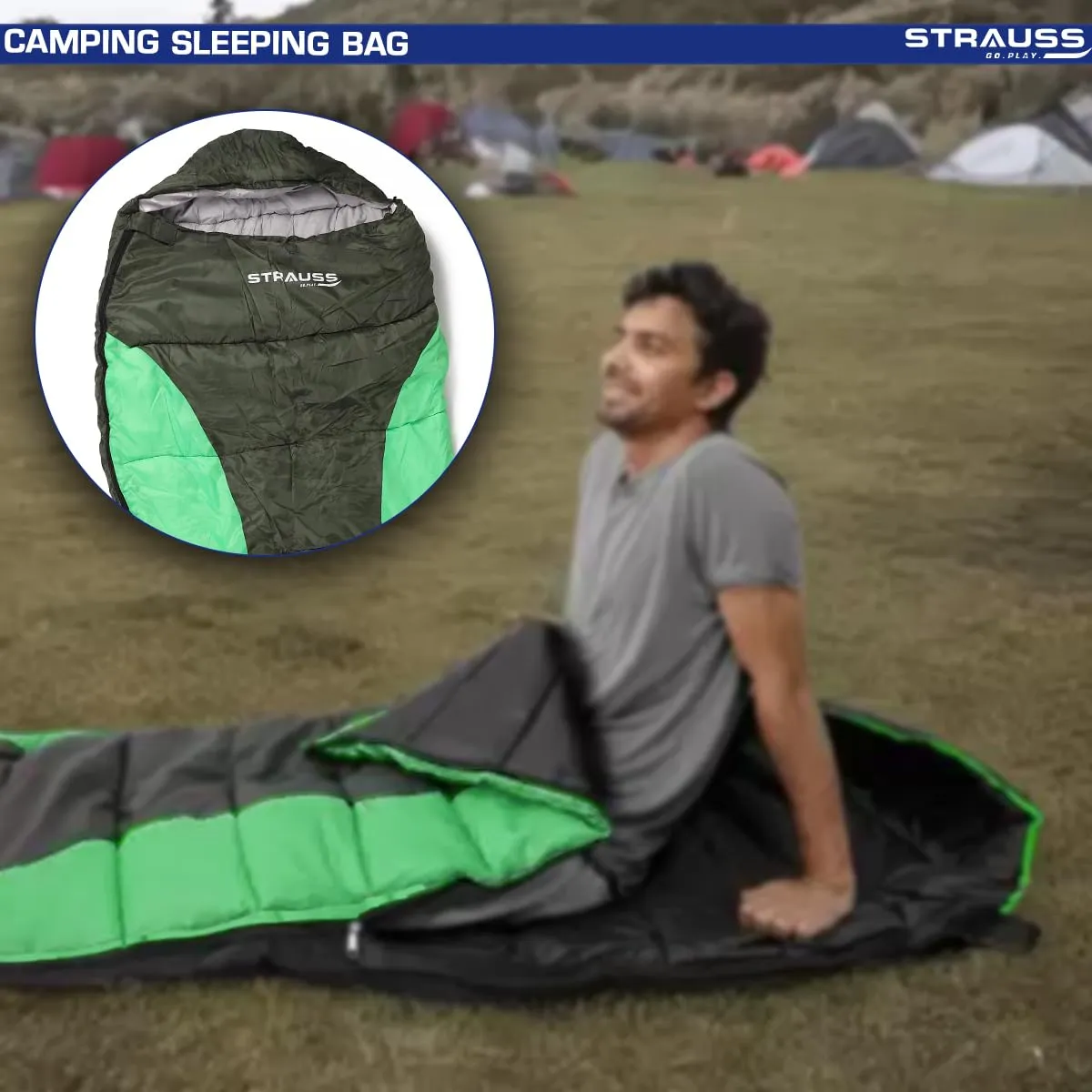 STRAUSS Mummy Shape Camping Sleeping Bag -5°C to 5°C |Can Be Used in Summer, Spring and Winter|Lightweight and Portable |Ideal for Travel Camping Hiking and Trekking | for Adults & Kids,(Black/Green)