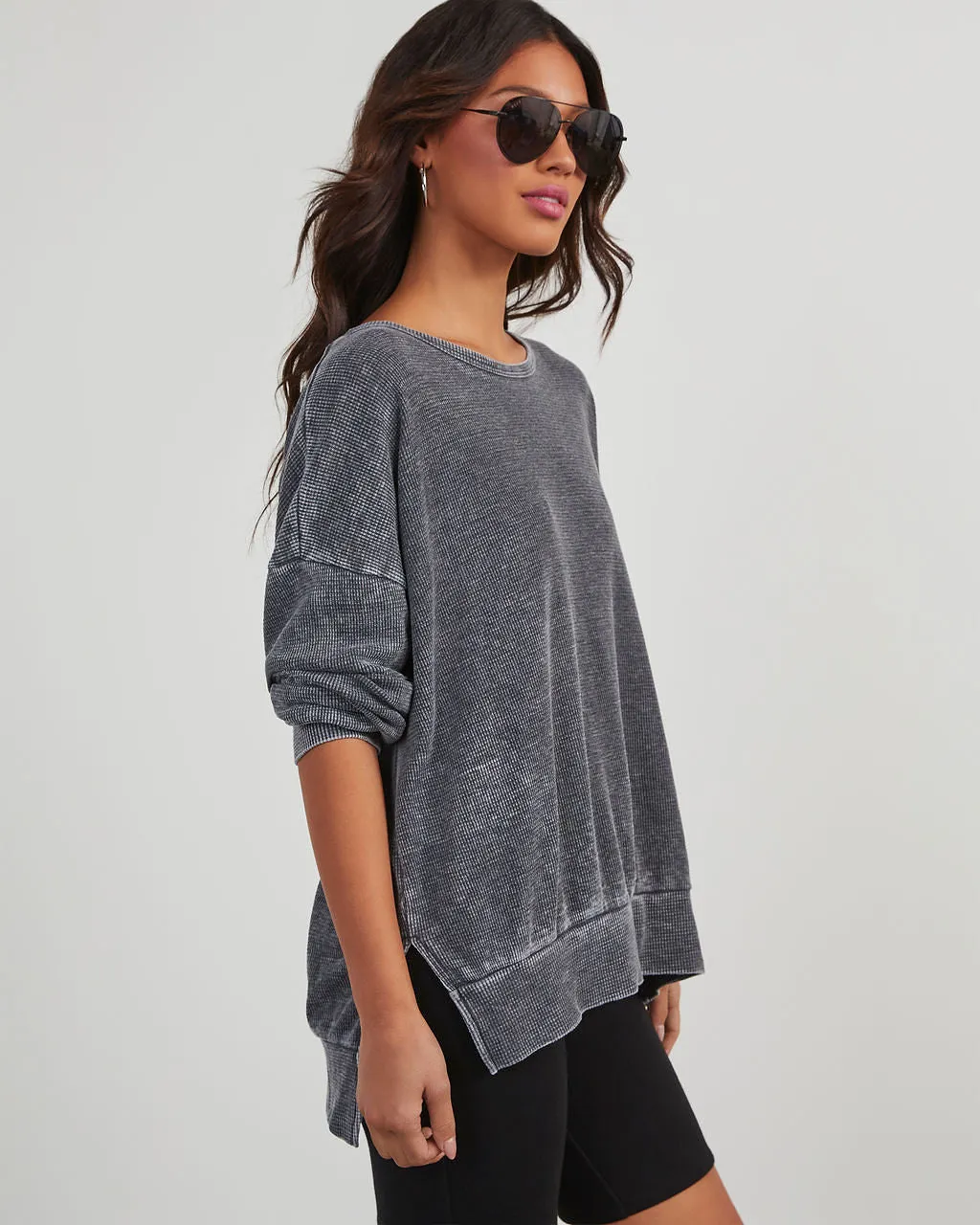 Tahoe Bound Waffle Knit Long Sleeve Top