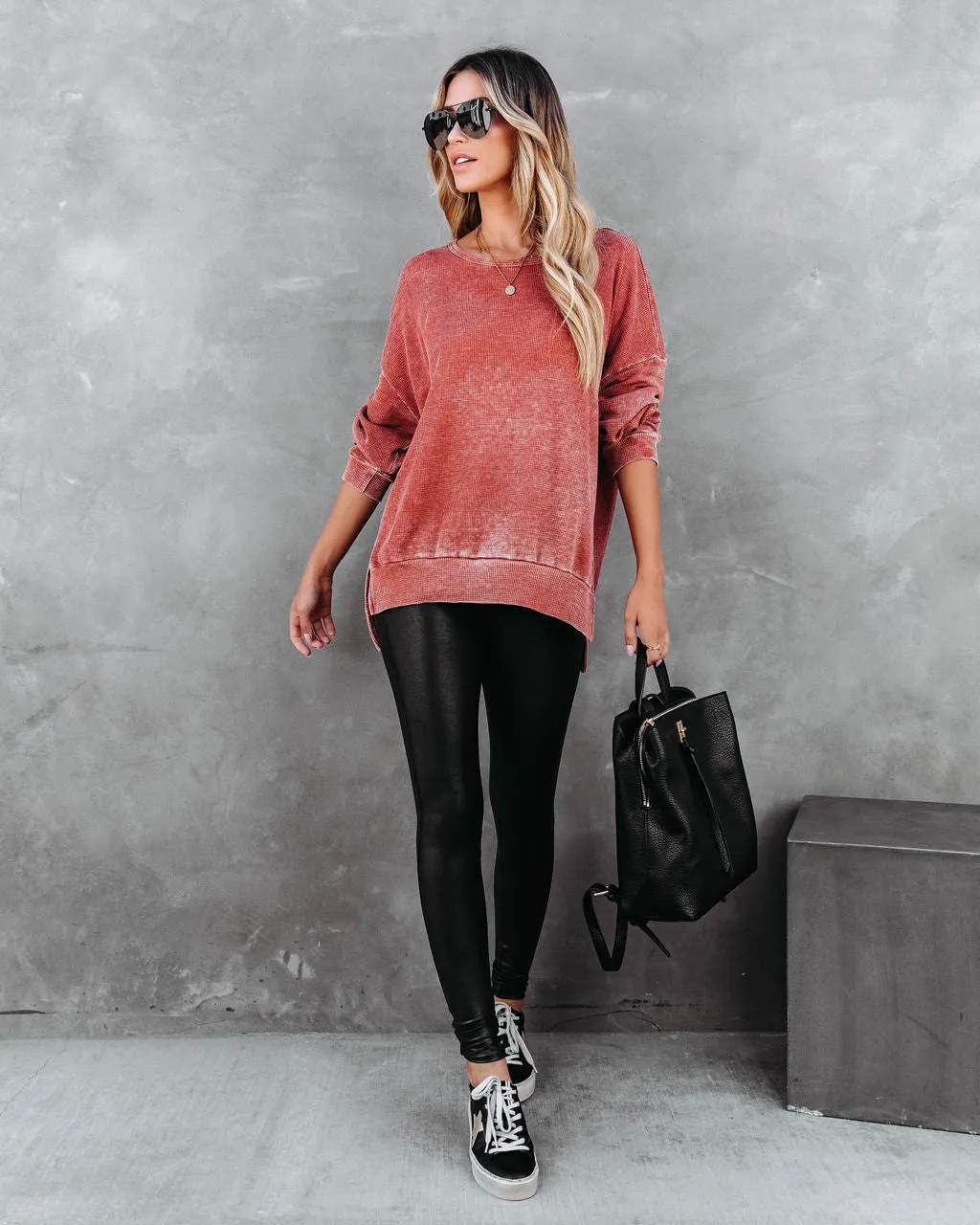 Tahoe Bound Waffle Knit Long Sleeve Top