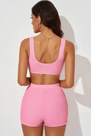 Textured Sports Bra and Shorts Set