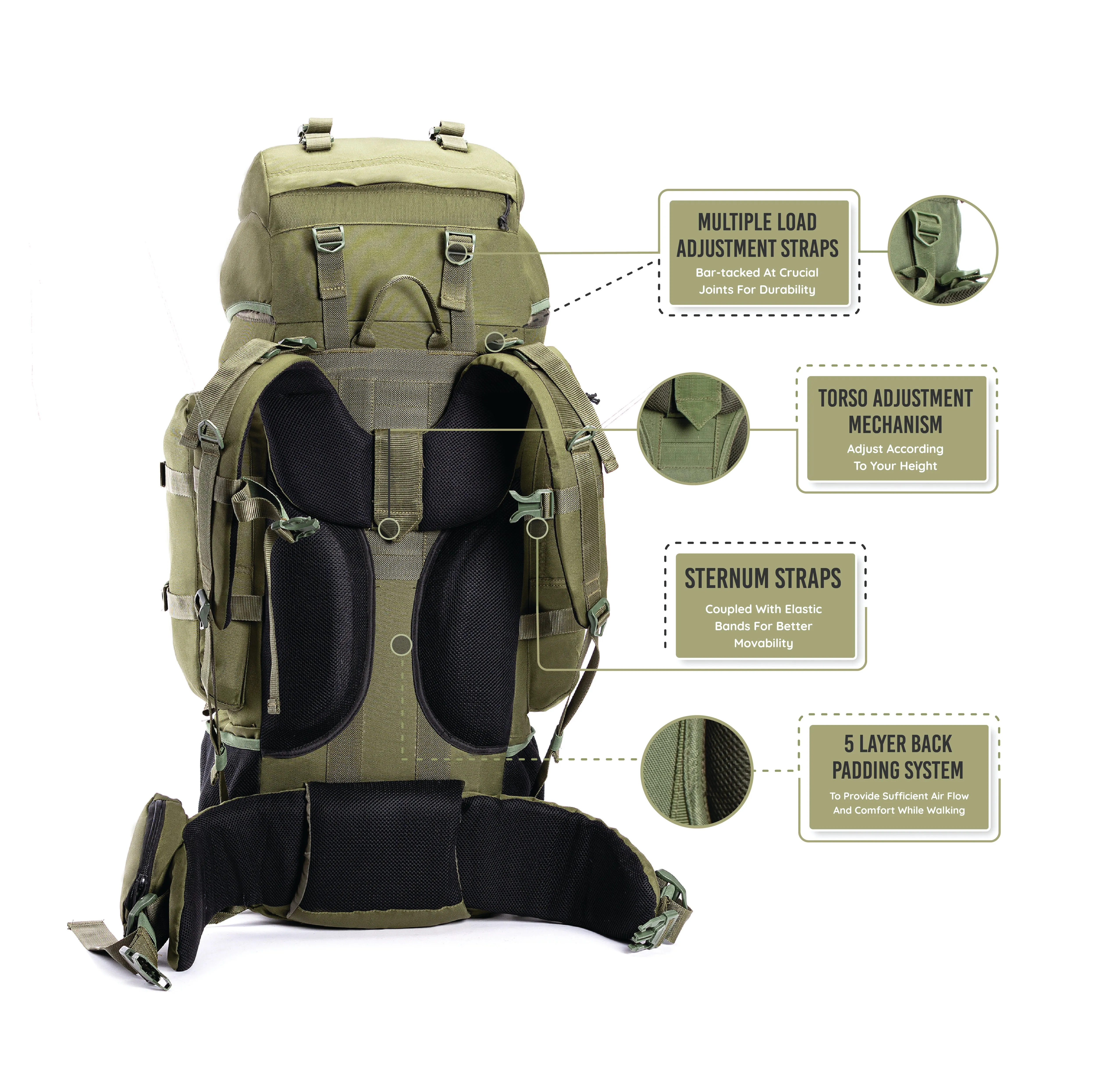 Tripole Colonel Metal Frame Rucksack with Detachable Bag & Rain Cover for Trekking & Travelling | Men & Women | 3 Year Warranty | Olive Green | 85 Litre