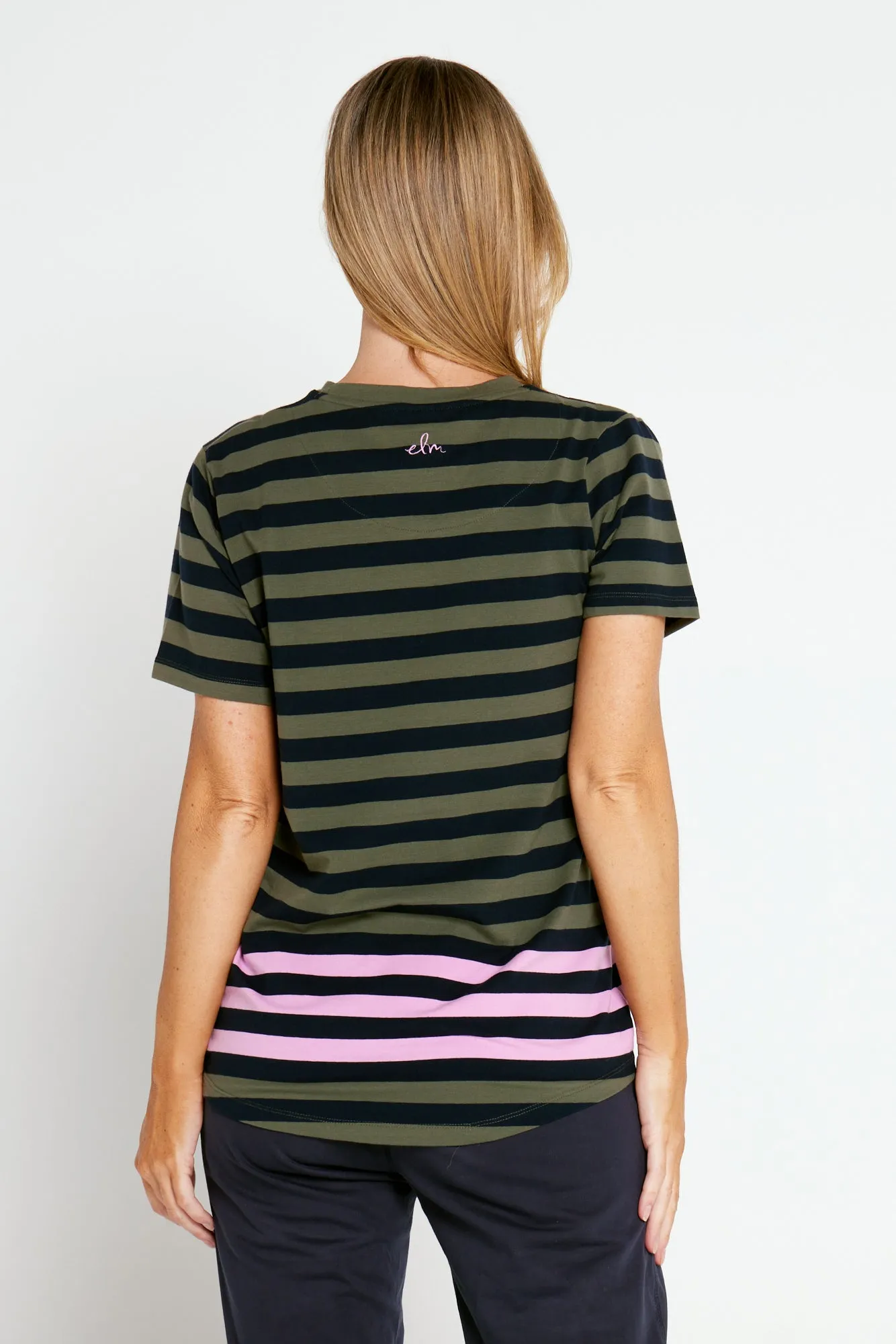 Turn Back Short Sleeve Tee - Navy/Khaki Stripe