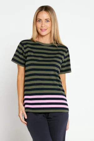 Turn Back Short Sleeve Tee - Navy/Khaki Stripe