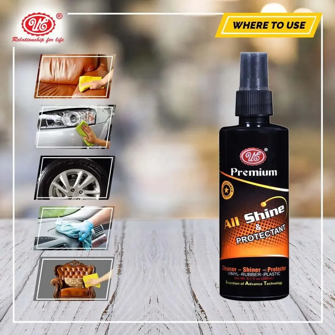 UE Autotech Elite All Shine & Protectant | All in One Multipurpose Liquid Polish Spray Nozzle - 200 ml | For Bike, Car & Home