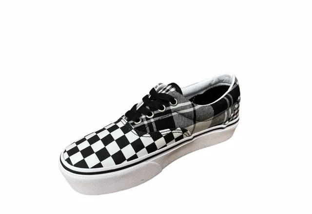 Vans scarpa sneakers da donna con zeppa Era Platform con fantasia quadri VN0A3WLUVYD1 bianco nero