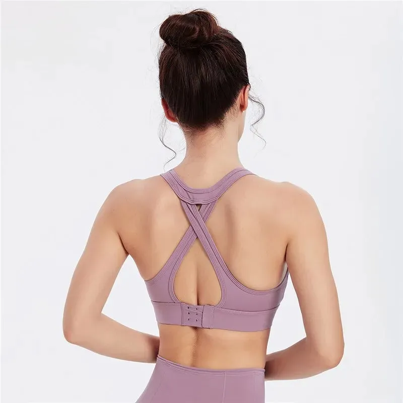 Vansydical Women's Back Cross Strappy Racerback Sports Bra for Gym Running