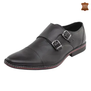 Vardhra Men 100% Genuine Leather - Double Monk Strap Shoes - Black