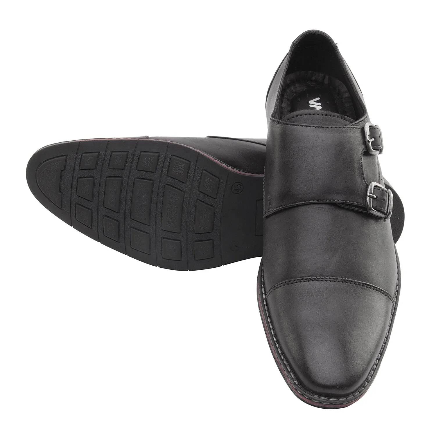 Vardhra Men 100% Genuine Leather - Double Monk Strap Shoes - Black