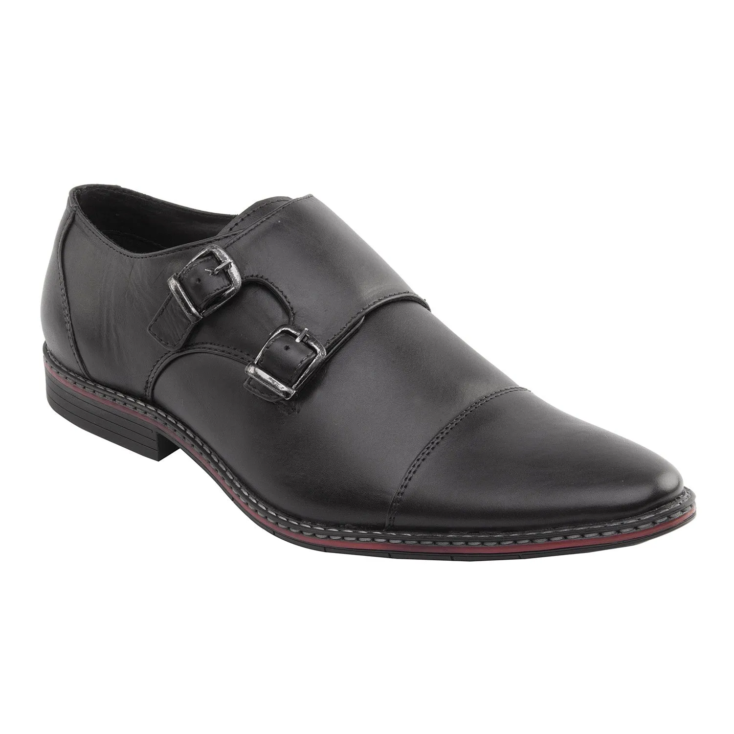 Vardhra Men 100% Genuine Leather - Double Monk Strap Shoes - Black