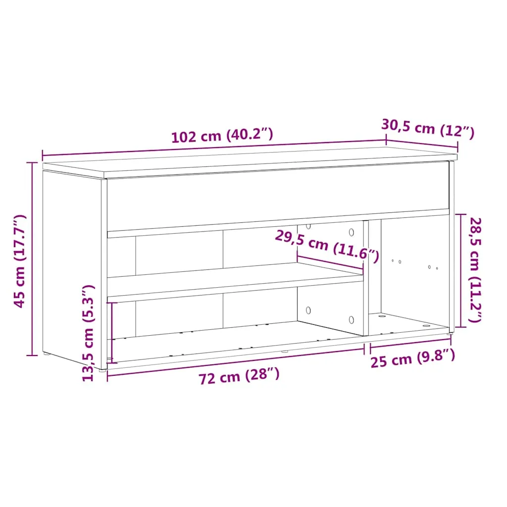 vidaXL Shoe Bench Smoked Oak 102x30.5x45 cm Engineered Wood